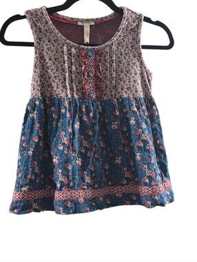 Matilda Jane Blue & Pink Floral Patchwork Skirt girls 6 Euc